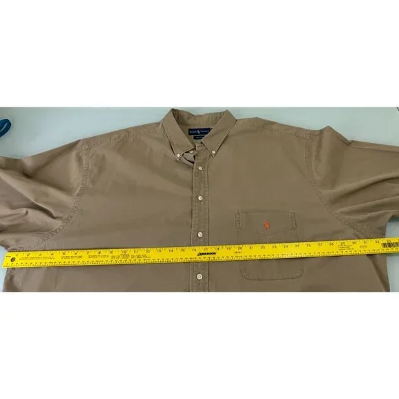 Polo Ralph Lauren Shirt Mens 4XLT Big & Tall Khaki Tan Short Sleeve Button Down - Picture 4 of 8